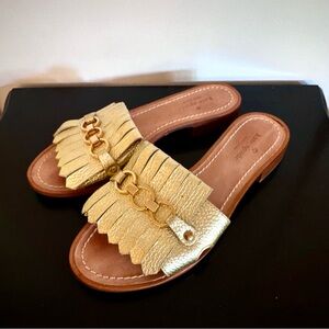 Kate Spade Kiltie Leather Slide Sandals (Metallic Gold)